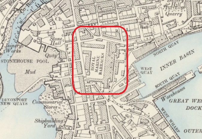 Plymouth - Royal Marine Barracks : Map credit National Library of Scotland
